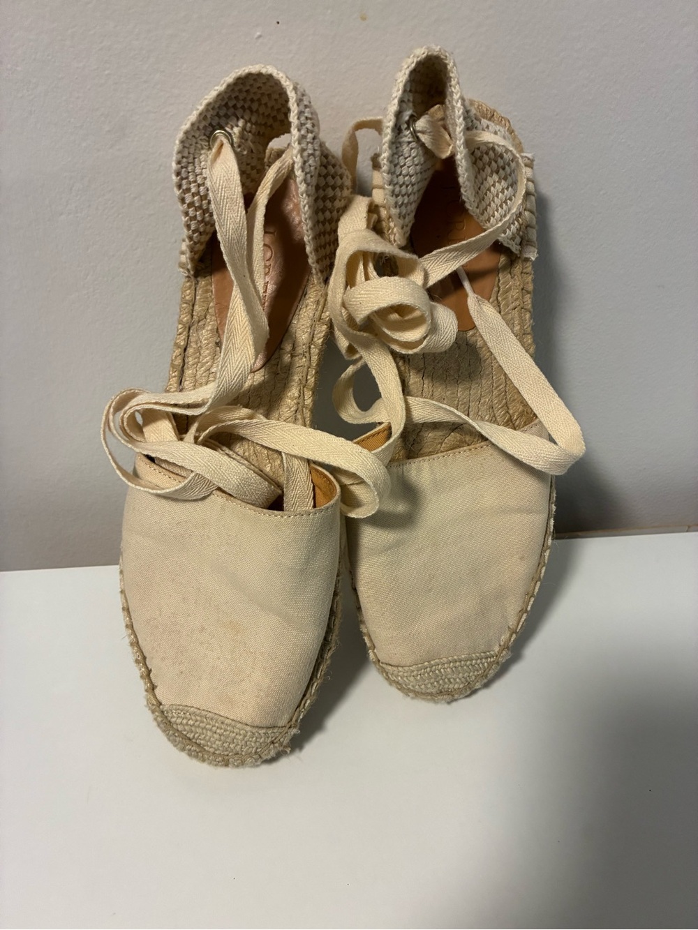 J. Crew Cream Canvas Lace-Up Espadrille Flats